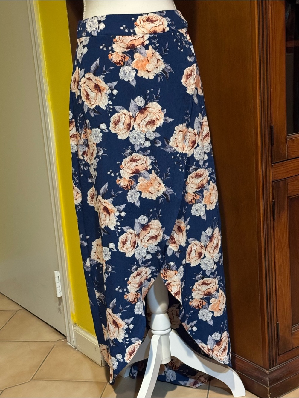 Blue Floral High-Low Maxi Skirt